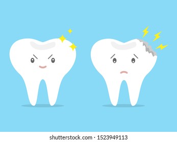 healthy and decayed, sick tooth healthy care concept cartoon flat design vector illustration 