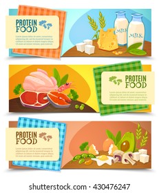 Healthy Diet 3 Horizontal Flat Banners Set With Information On High Protein Food Abstract Isolated Vector Illustration 