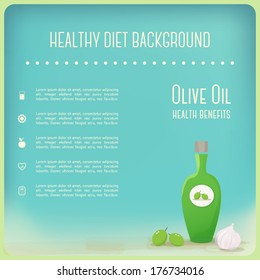 Healthy Diet Background Design. Olive Oil and Garlic