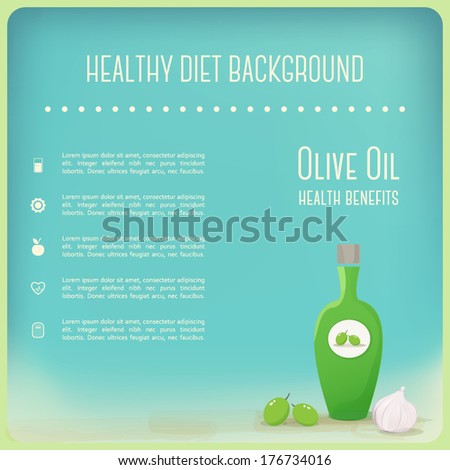 Healthy Diet Background Design. Olive Oil and Garlic