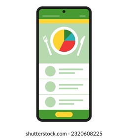 Aplicación de seguimiento de dieta saludable y calorías sobre el concepto de smartphone, comida y nutrición