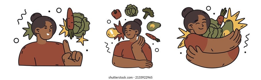Healthy diet concept. Choosing the Right Nutrition. Vegetables vs burger and sugar water. Refusal of sweet and junk food. Flat style in vector illustration. Isolated element.