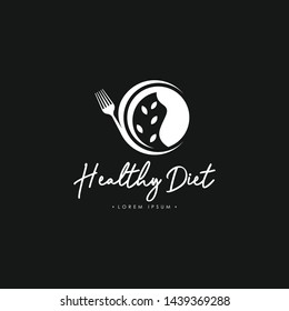 Healthy Diet with Cutlery Logo Template Vector in Black and White