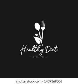 Healthy Diet with Cutlery Logo Template Vector in Black and White