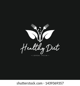 Healthy Diet with Cutlery Logo Template Vector in Black and White