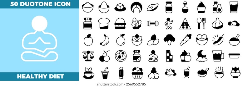 Healthy Diet Duotone Editable Icons set. Vector illustration in modern thin duotone style of healthy diet icons: Halal, Kosher, Vegan food, etc