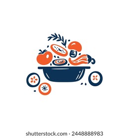 Healthy Diet Food Concept. Vegetables in a bowl. Salad icon. Vector illustration.