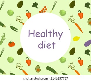 healthy diet. healthy food illustration. seamless pattern and inscription. page in social networks, websites, poster, column or other designs