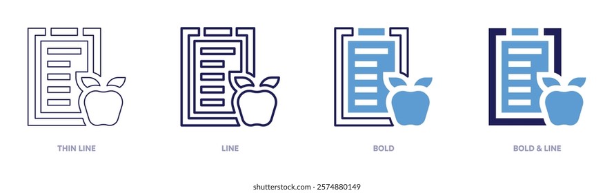 Healthy diet icon in 4 different styles. Thin Line, Line, Bold, and Bold Line. Duotone style. Editable stroke.