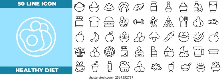 Healthy Diet Line Editable Icons set. Vector illustration in modern thin line style of healthy diet icons: Halal, Kosher, Vegan food, etc