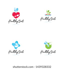 Healthy diet logo template vector in set. Diet logo concept on isolated white background