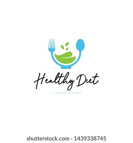 Healthy Diet Logo Template Vector on Isolated White Background