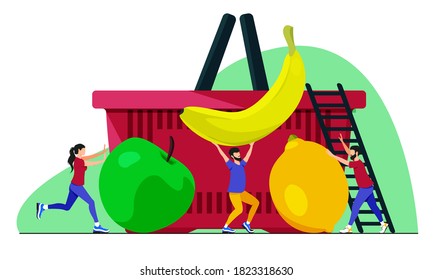 Healthy diet, nutricionist flat cartoon illustration. Medical fruit banner, diabetic menu. Market food design.