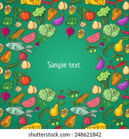 Healthy diet pattern template. Fruit and vegetable endless textured background.