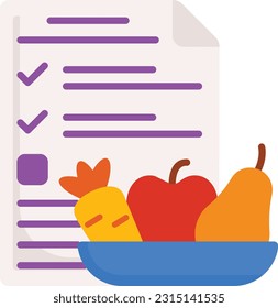 Healthy Diet Plan concept, Organic Fruit and Vegetables with Chart vector color icon design, Fitness and Wellness symbol, Workout and Weightlifting sign, Personal training equipment stock illustration