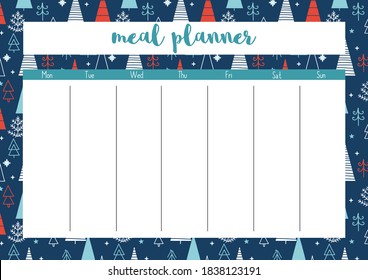 Healthy diet planning. Weekly meal plan. Healthy food. Printable planner. Vector illustration.
