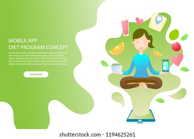 Healthy diet program monitoring mobile app vector illustration concept for banner, background, website page, infographic, and poster use.