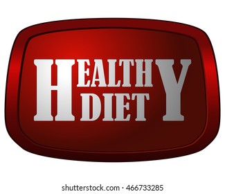 Healthy Diet Red and White Metal Plate, Vector Illustration. 