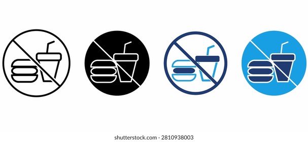 Healthy Diet Rules and Weight Loss icon collections. Containing Stop eating junk, Fast food ban, Calorie control, Healthy habits and Nutrition rules icons. Editable Stroke Outline Glyph and Flat Multi-color icon collection.
