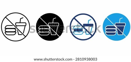 Healthy Diet Rules and Weight Loss icon collections. Containing Stop eating junk, Fast food ban, Calorie control, Healthy habits and Nutrition rules icons. Editable Stroke Outline Glyph and Flat Multi-color icon collection.