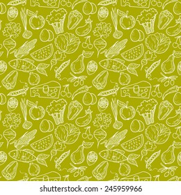 Healthy diet seamless pattern. Fruit and vegetable endless textured background.