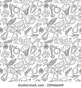 Healthy diet seamless pattern. Fruit and vegetable endless textured background.