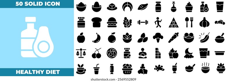 Healthy Diet Solid Editable Icons set. Vector illustration in modern thin solid style of healthy diet icons: Halal, Kosher, Vegan food, etc