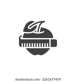 Gesunde Ernährung, Vektorsymbol. Apfel- und Messband gefüllte Flachzeichen für mobiles Konzept und Webdesign. Glyph-Symbol für Gewichtsverlust. Symbol, Logo-Abbildung. Vektorgrafik