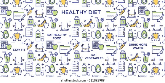 Healthy diet vector illustration, fitness and nutrition.
