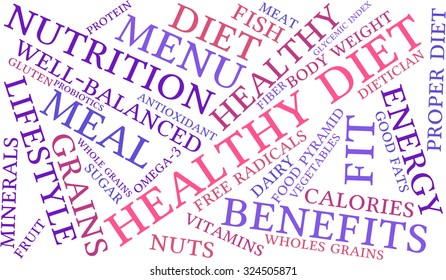 Healthy Diet word cloud on a white background. 