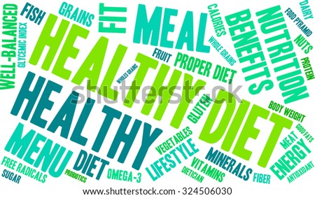 Healthy Diet word cloud on a white background. 