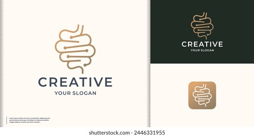 Healthy digestion logo vector illustration isolated on modern golden color branding.