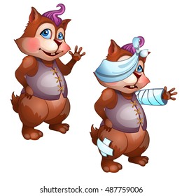 Healthy and diseased cute animal. Vector illustration.
