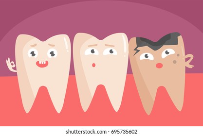  Healthy and diseased teeth. Vector. Cartoon. Isolated art on white background. Flat. 