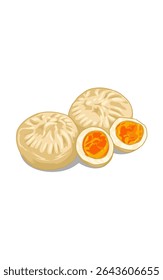 Healthy dish of delicious dim sum and boiled eggs. Healthy Asian Food art