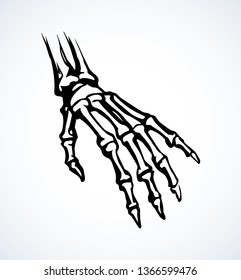 Healthy distal limb structure element concept on white text space. Black line drawn carpal phalanx organ diagnostic treat care logo emblem in art vintage cartoon style. Abstract anterior top scan view