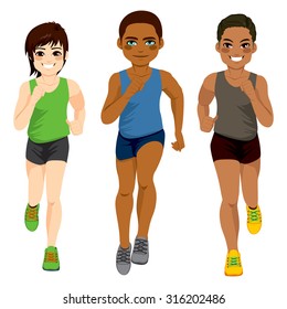 Healthy diverse young runner men of different ethnicity