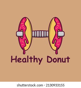The healthy donut logo, which is formed from a combination of a barbell and a donut as a load, can be used for various food and health businesses.