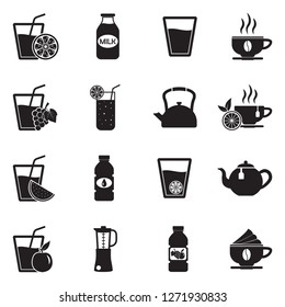 Healthy Drink Icons. Black Flat Design. Vector Illustration. 
