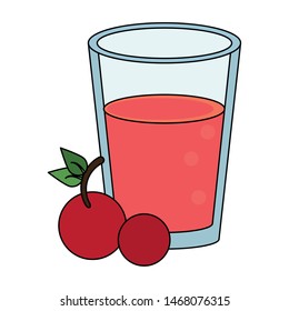 healthy drink juice cherry nature glass cartoon vector illustration graphic design
