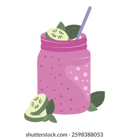 Healthy drink smoothie with cucumber, vector cartoon illustration