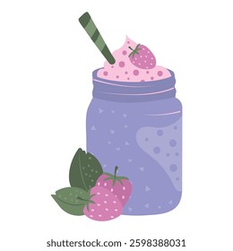 Healthy drink smoothie with strawberry, vector cartoon illustration