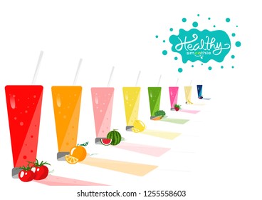 Healthy, drinking product collection balance diet menu, fresh drinking product, vegetable and fruit juicy concepts on white space perspective creative present background vector illustration