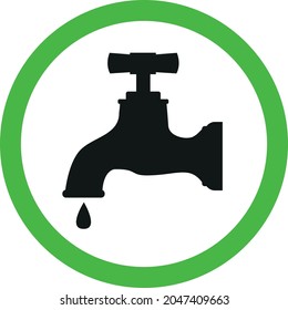 Healthy Drinking Water Symbol Or Safe To Drink Water Sign. Green Circle Background.