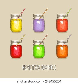 healthy drinks set - vector illustration. eps 10