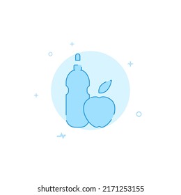 Healthy eat and drink vector icon. Flat illustration. Filled line style. Blue monochrome design. Editable stroke. Adjust line weight.