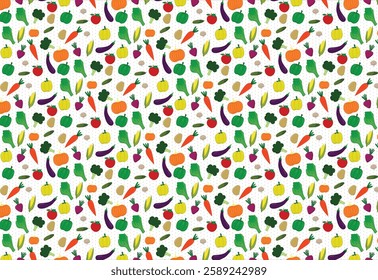 healthy eat vegetable with background white color ,seamless plaid pattern vector, icon vegetable colorful,for backdrop, fabric pattern, decoration kitchen, table cloth pattern
