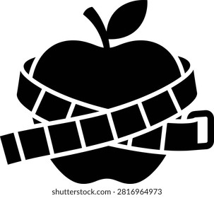 Healthy eating apple wrapped in measuring tape