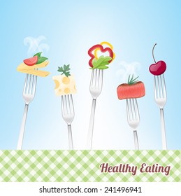 Healthy eating concept with food and forks