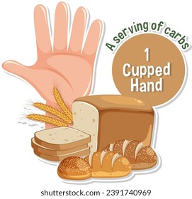 Ein Konzept für gesundes Essen: Eine gekürzte Hand mit Carbs-Illustration